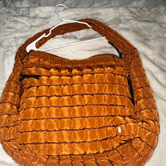 Free People Handbags - Orange Quilted Hobo Bag with Leather Finish